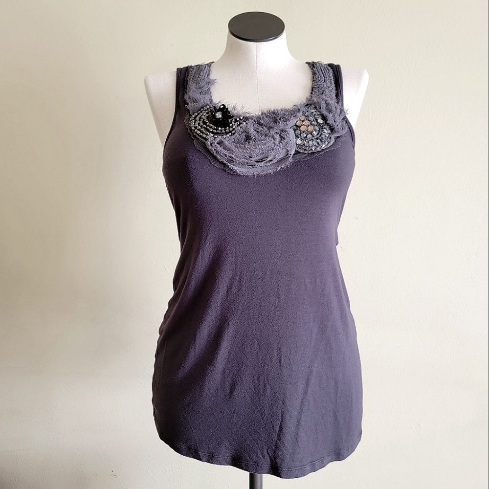 Studio Y Sleeveless Bedazzled Ruffle Tank